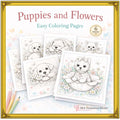 Puppies and Flowers Coloring Pages – 6 Cute-Dog Printable Pages for Kids – Instant Download PDF