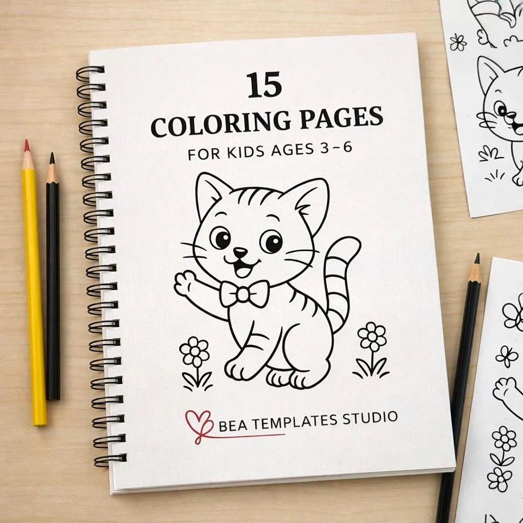 Kawaii Kitten Coloring Book for Kids Ages 3-6 15 Printable Pages PDF Download