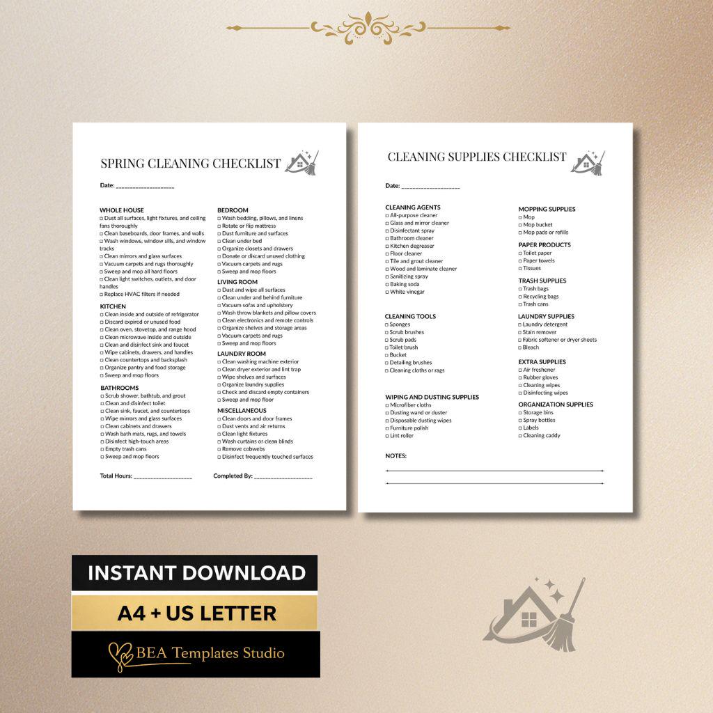 Cleaning Checklist Bundle, Printable Cleaning Planner PDF, Daily Weekly Monthly Schedule, Home Organizer