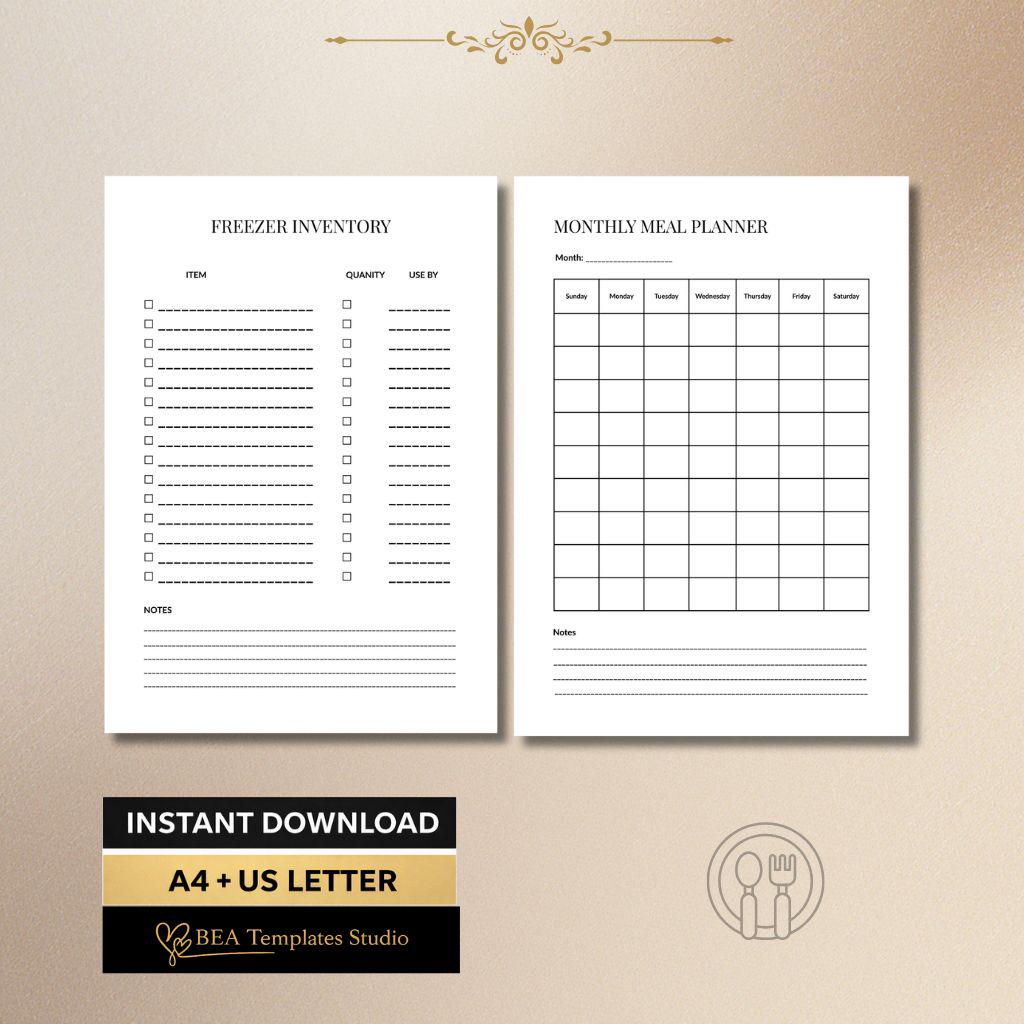 Weekly Monthly Meal Planner Bundle: Kitchen Food Tracker (A4 US Letter)