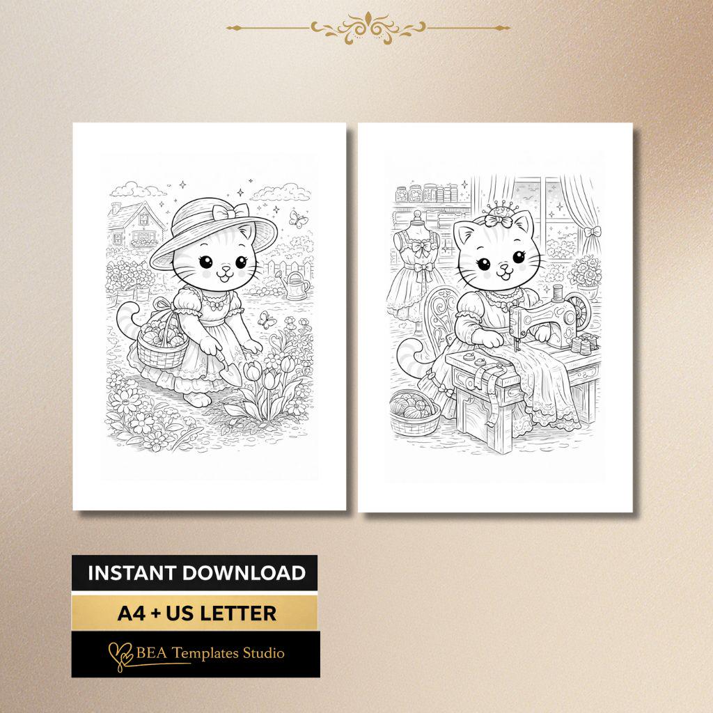 Cozy Cat Coloring Pages for Adults – Vintage Style, 6 Detailed Sheets (Digital Download)