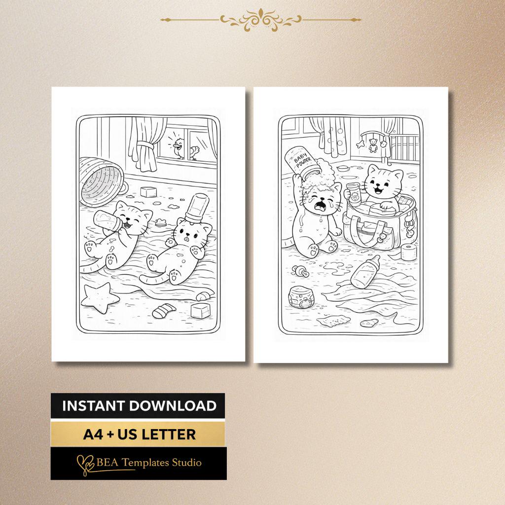 Cat Coloring Pages for Kids 4-8 Mo and Bo Story Printable PDF 6 Designs