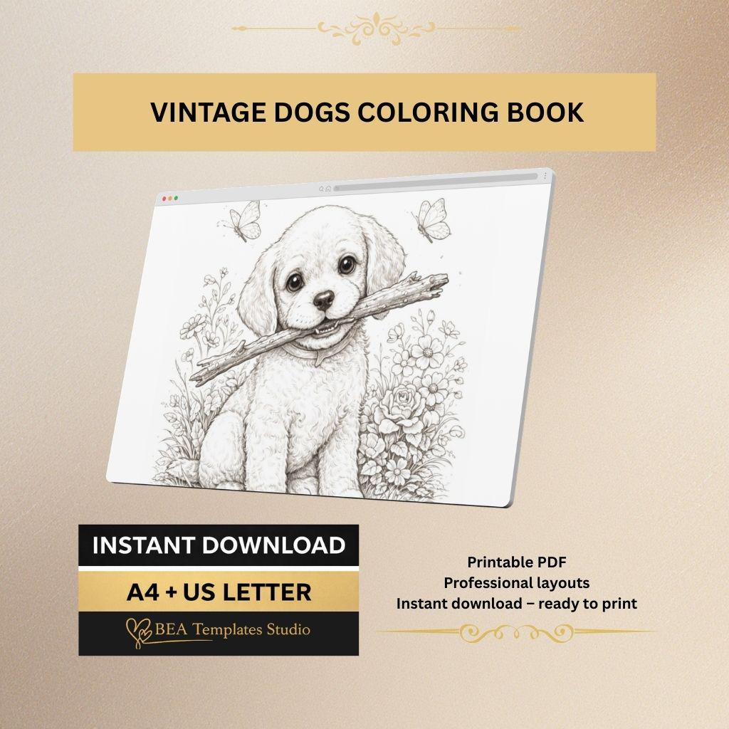 Dog Coloring Pages Printable PDF – 6 Designs for Kids (A4/US Letter)