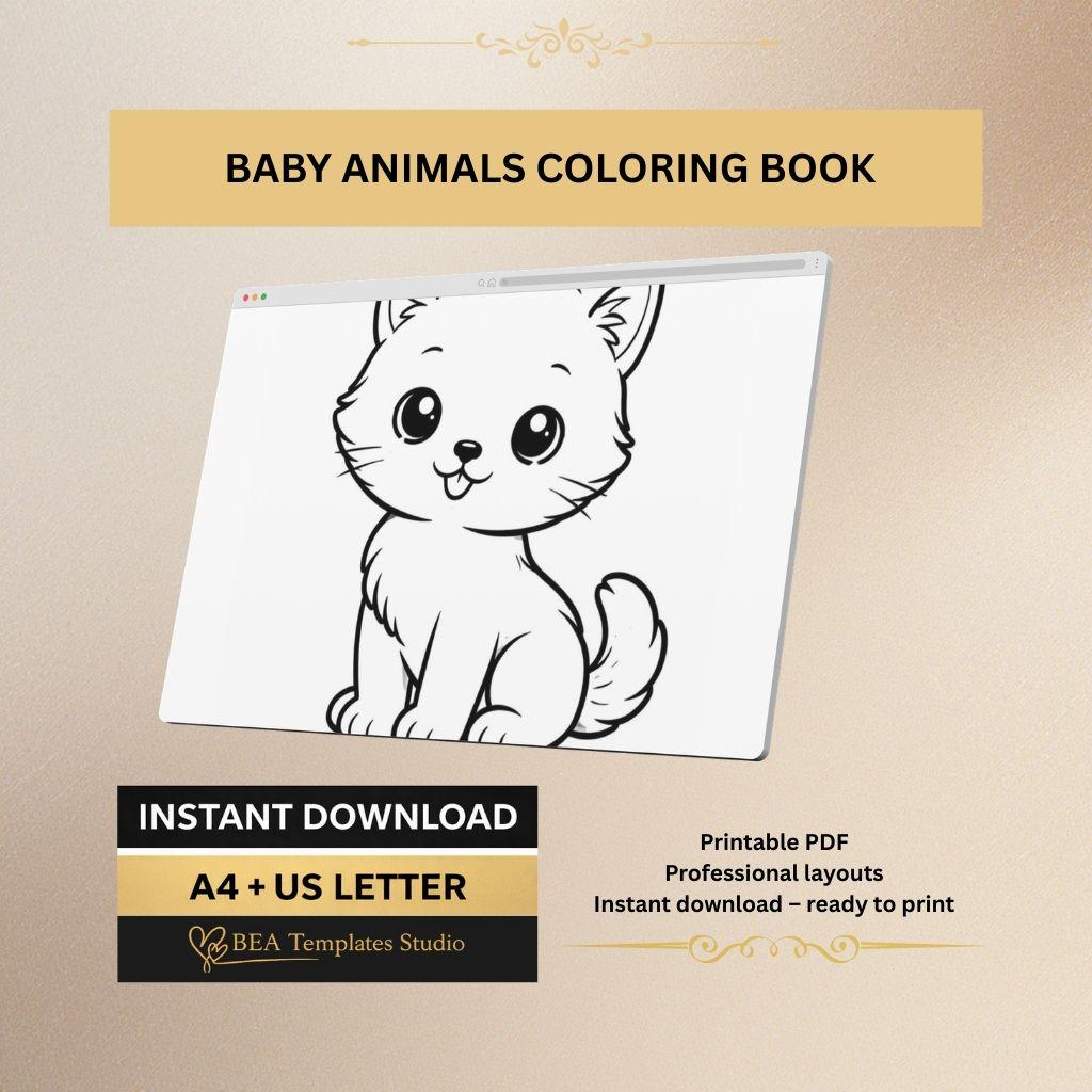 Baby Animals Coloring Pages for Toddlers – Easy Designs, Printable PDF (A4/US Letter)