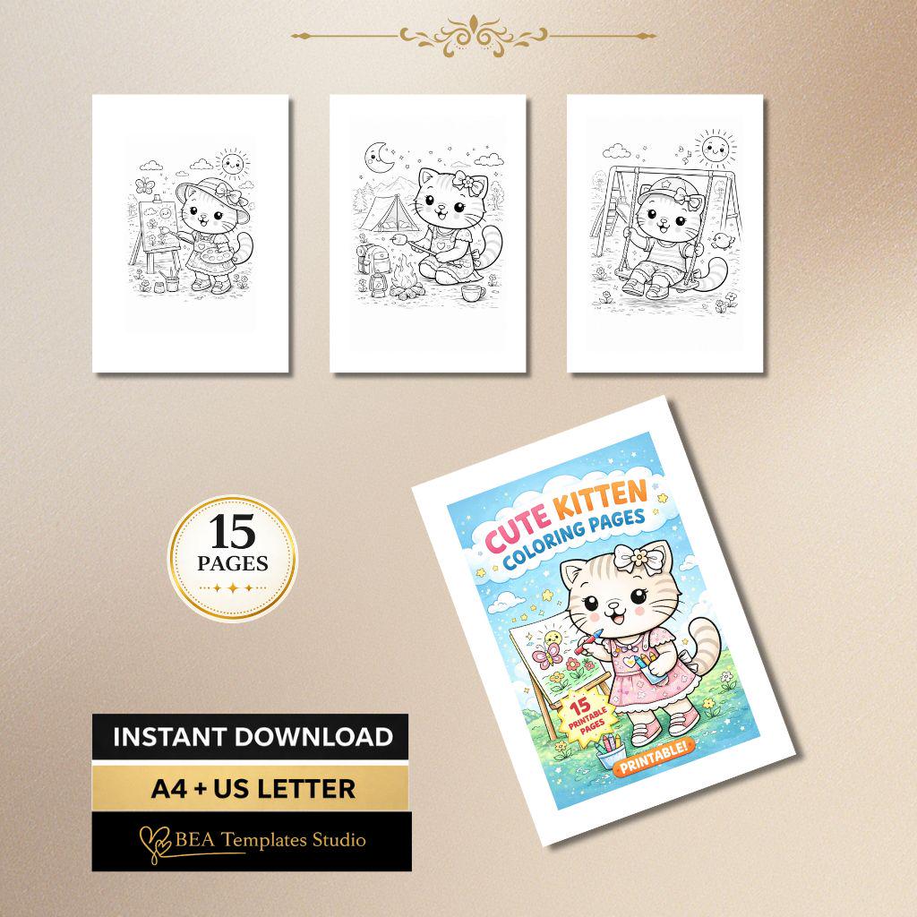 Kitten Coloring Pages for Kids Ages 4–7 – 15 Easy Cat Designs (PDF Download)