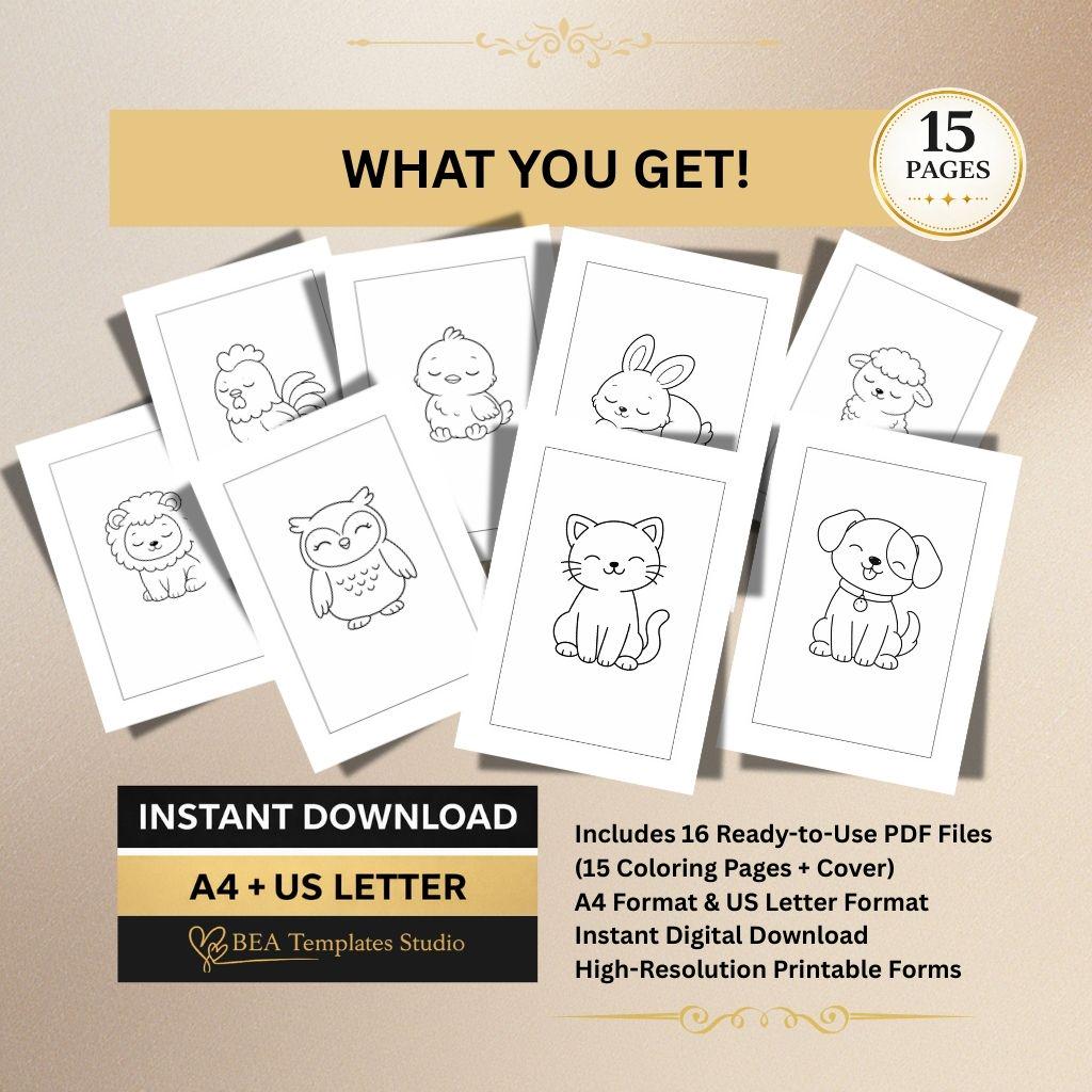 Toddler Animals Coloring Book 15 Simple Pages Printable PDF Ages 2–4