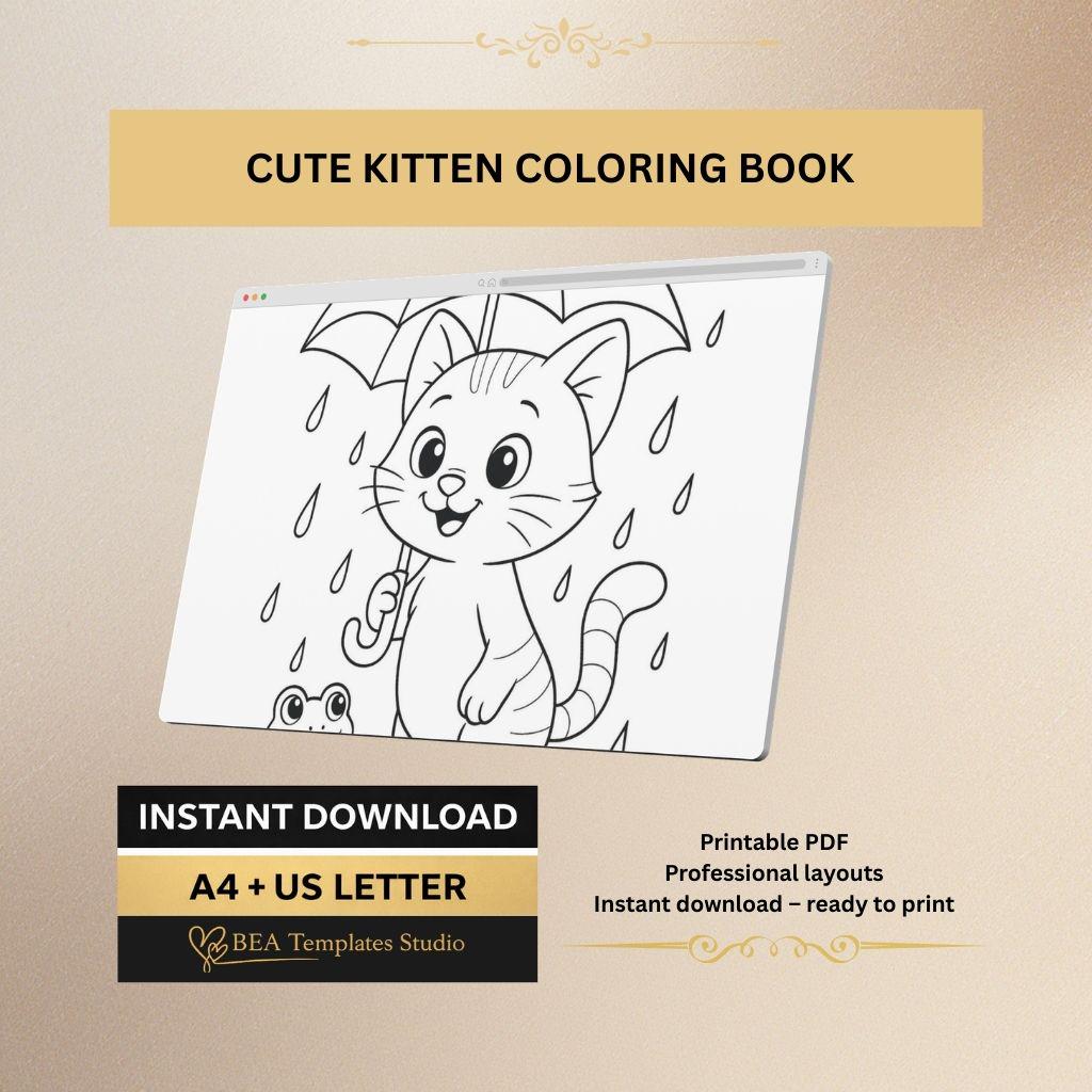 Kawaii Kitten Coloring Book for Kids Ages 3-6 15 Printable Pages PDF Download