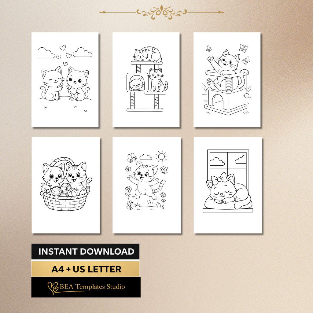 Kawaii Kitten Coloring Book for Kids Ages 3-6 15 Printable Pages PDF Download