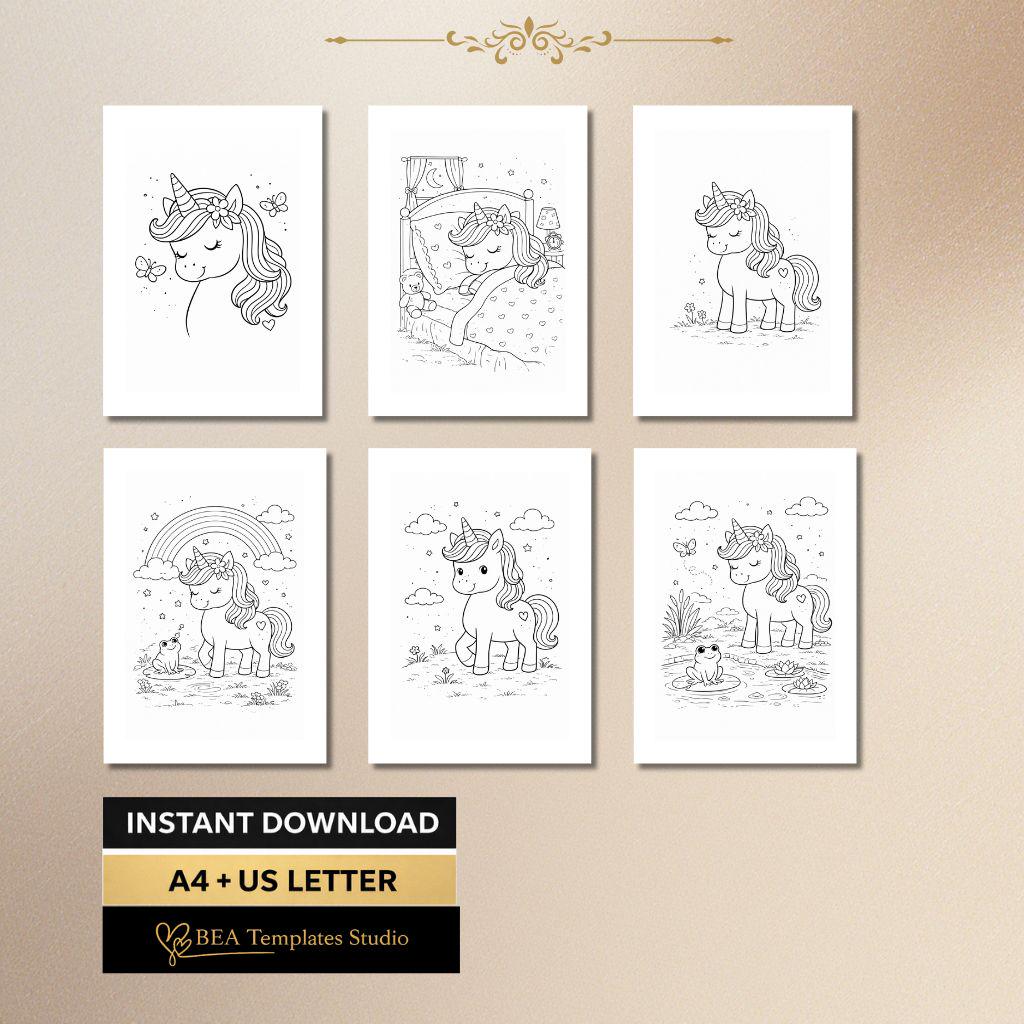 Unicorn Coloring Pages for Kids – 40 Printable Activity Sheets (PDF)