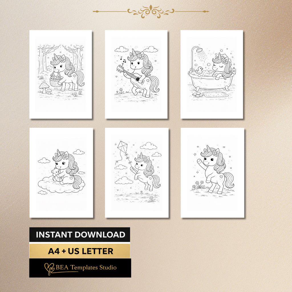 Unicorn Coloring Pages for Kids – 40 Printable Activity Sheets (PDF)