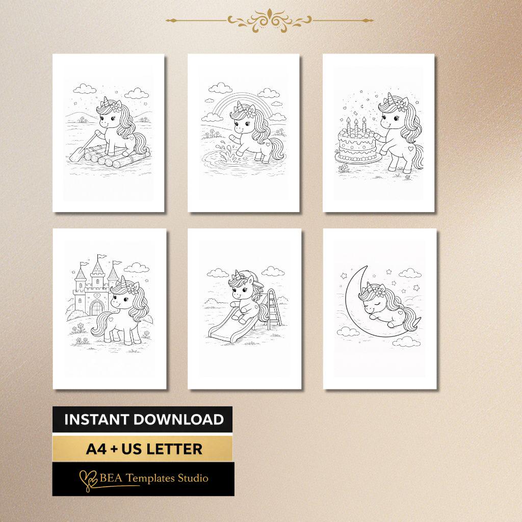 Unicorn Coloring Pages for Kids – 40 Printable Activity Sheets (PDF)