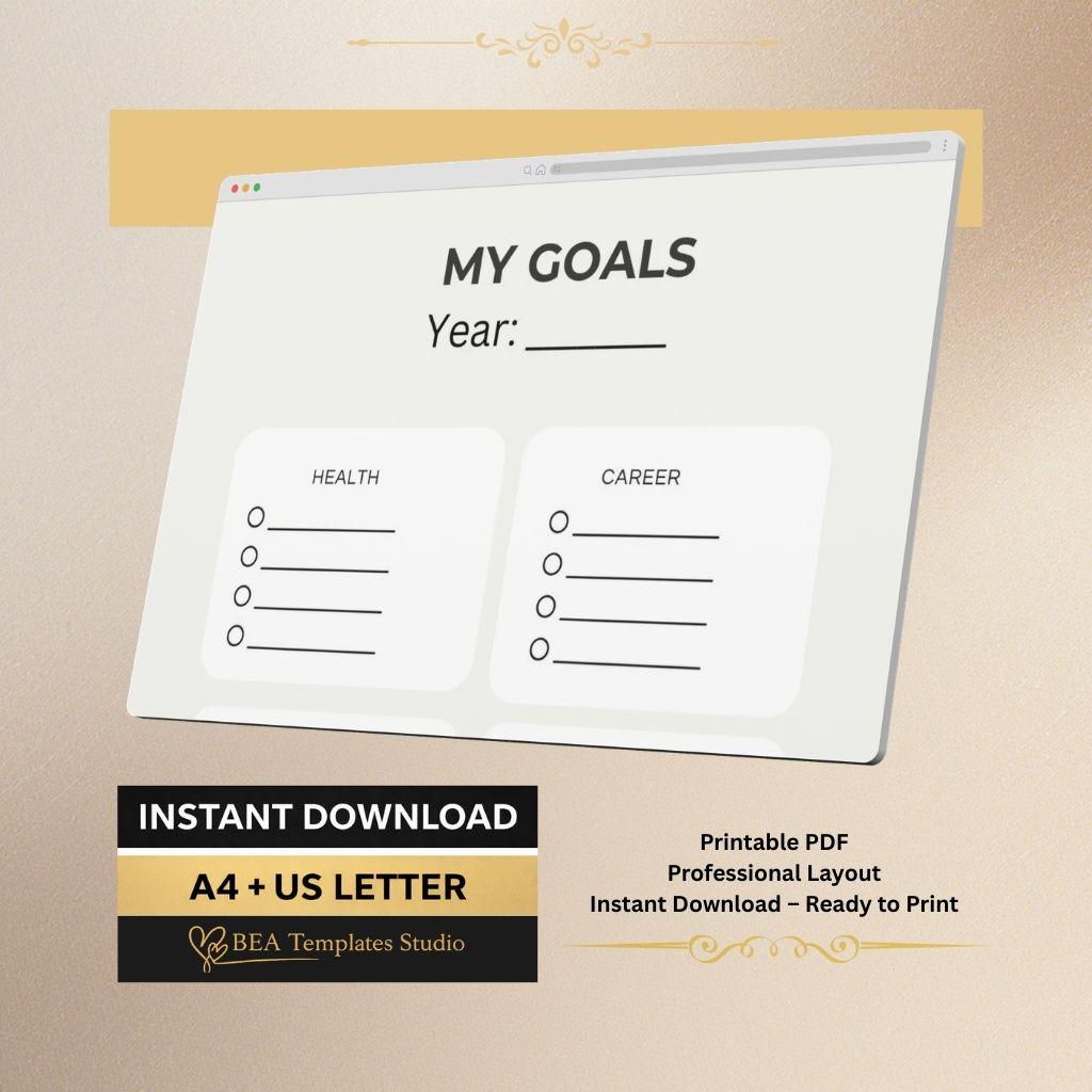 Minimalist Goal Planner Worksheet: Life Goals Tracker PDF Download