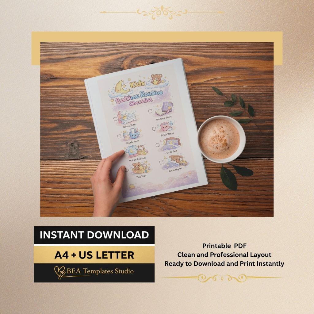 Kids Bedtime Routine Checklist: Evening Schedule (PDF Download)