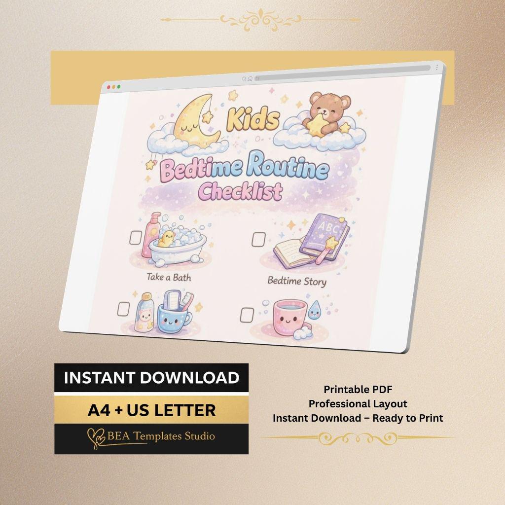 Kids Bedtime Routine Checklist: Evening Schedule (PDF Download)
