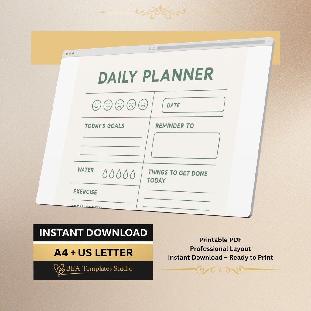 Minimalist Daily Planner Printable  A4 US Letter To-Do List PDF