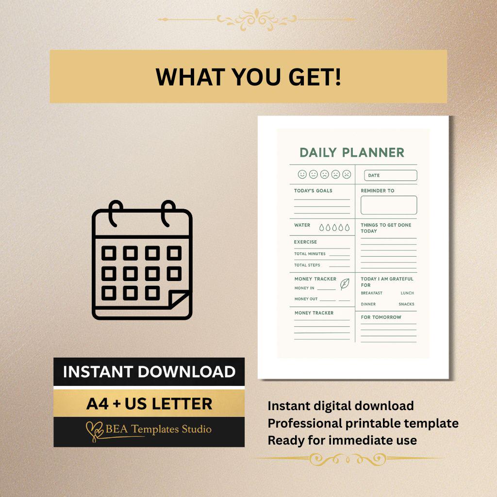 Minimalist Daily Planner Printable  A4 US Letter To-Do List PDF
