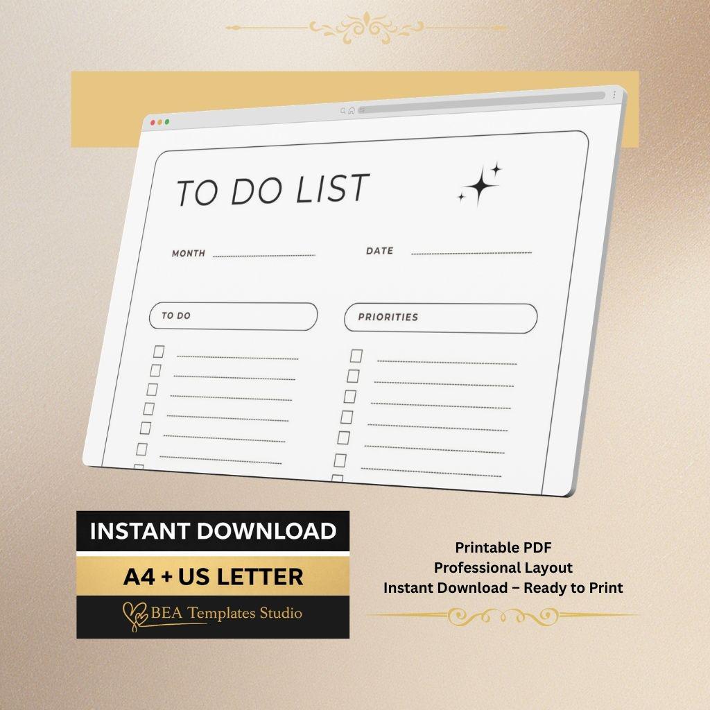 To Do List Printable Minimalist Daily Planner PDF Download