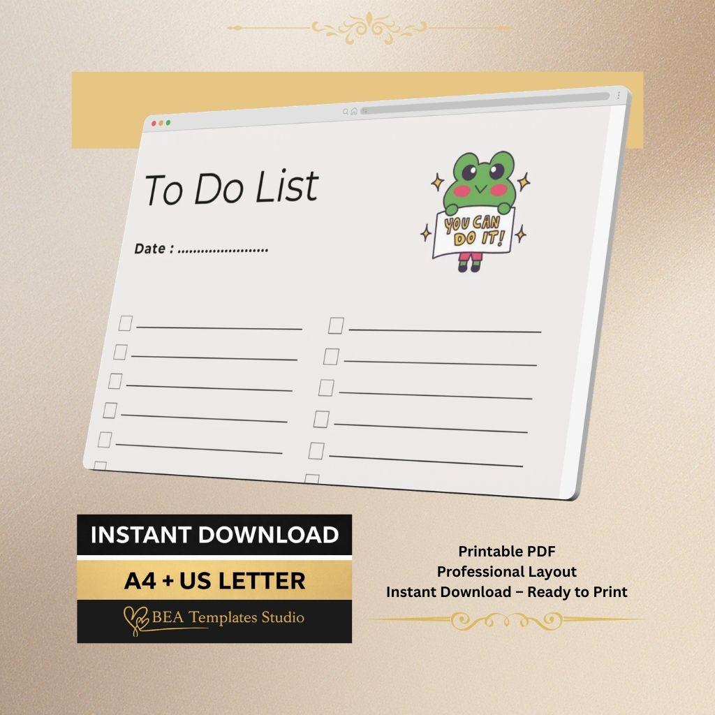 Frog Daily To Do List Printable, Kids Checklist Planner (A4 US Letter)