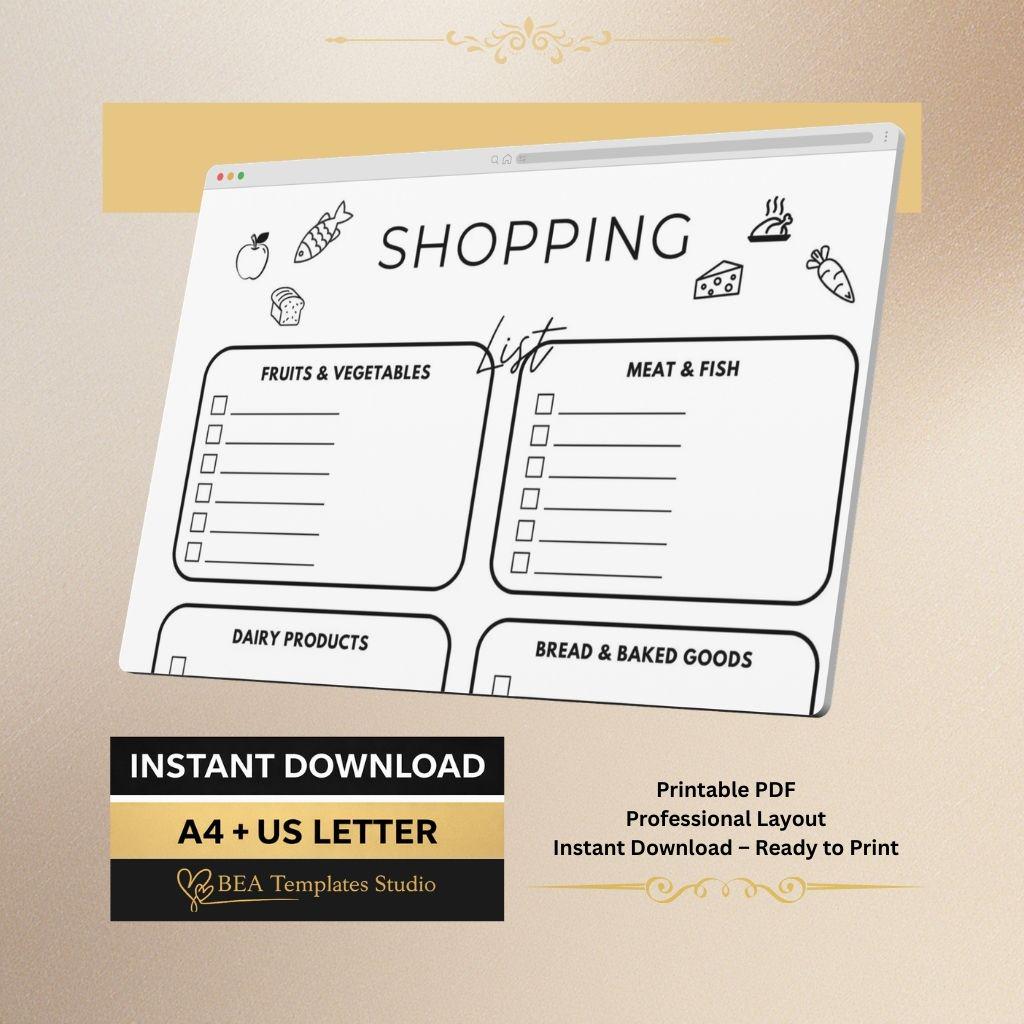 Bilingual Shopping List Printable Minimalist Grocery Organizer PDF