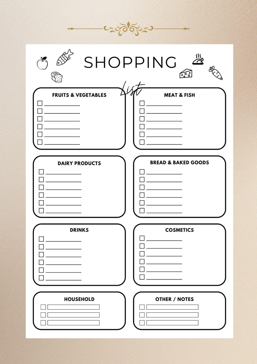 Bilingual Shopping List Printable Minimalist Grocery Organizer PDF