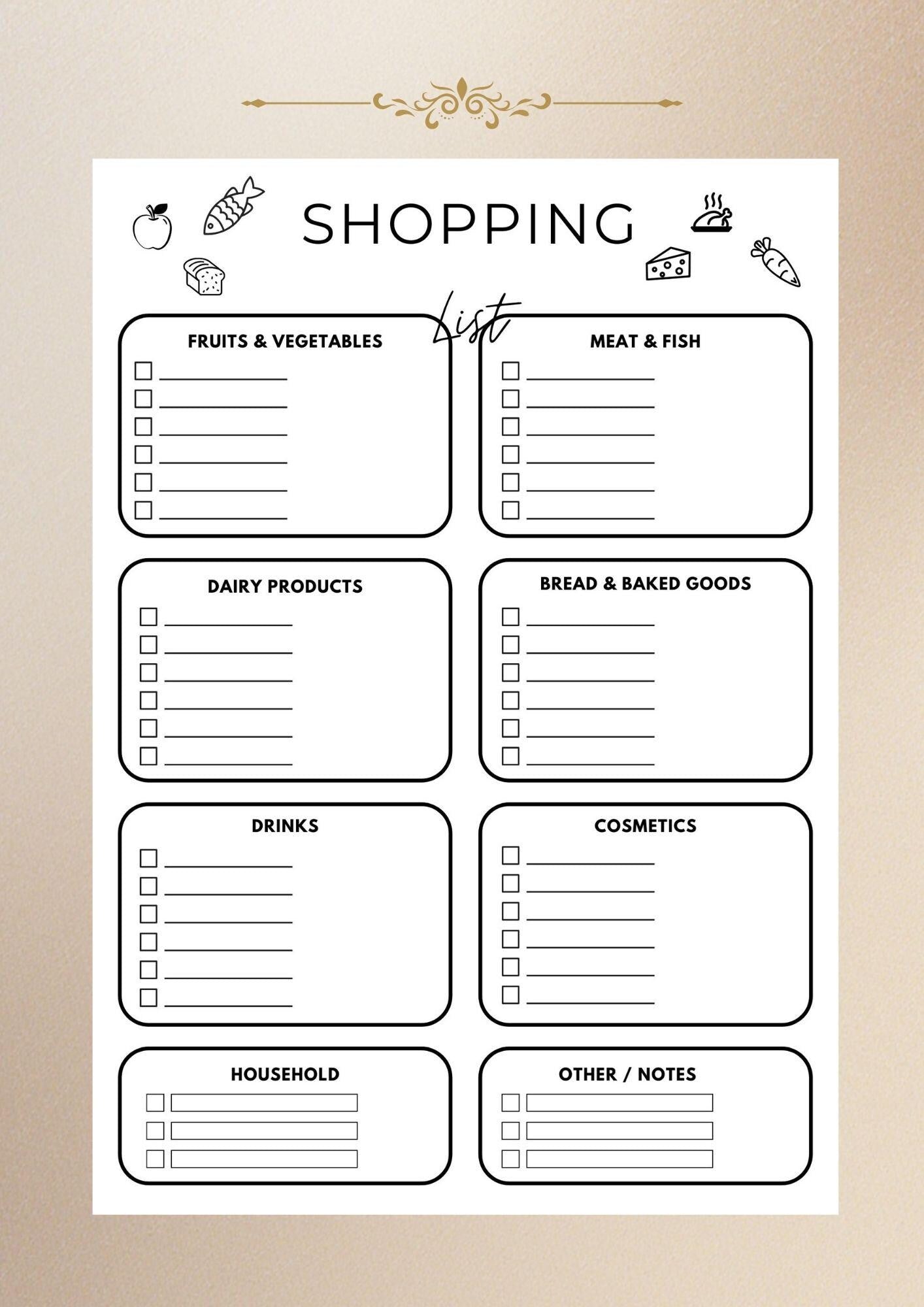 Bilingual Shopping List Printable Minimalist Grocery Organizer PDF