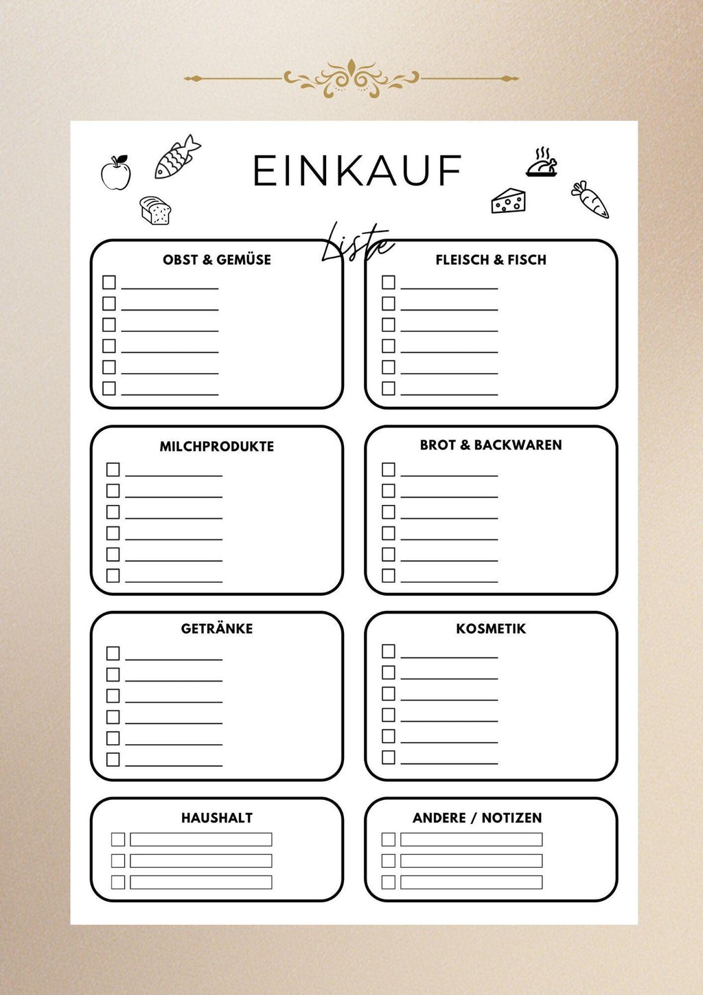 Bilingual Shopping List Printable Minimalist Grocery Organizer PDF
