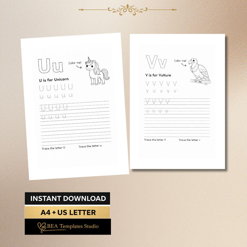 Alphabet Handwriting Worksheets S-X | Animal Letter Tracing Practice (Digital Download)