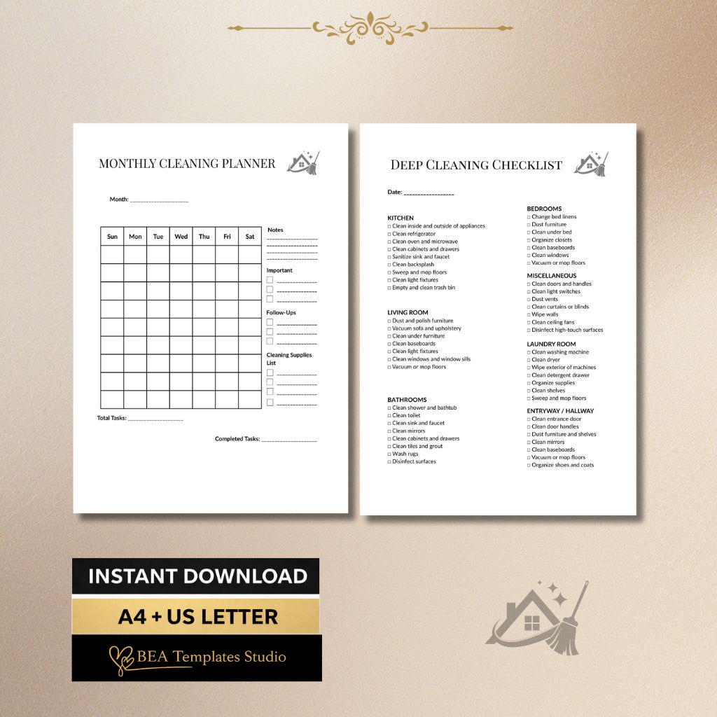 Cleaning Checklist Bundle, Printable Cleaning Planner PDF, Daily Weekly Monthly Schedule, Home Organizer