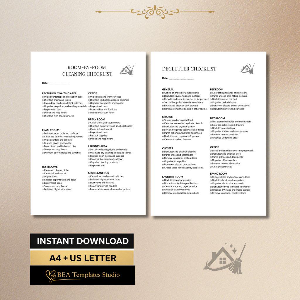 Cleaning Checklist Bundle, Printable Cleaning Planner PDF, Daily Weekly Monthly Schedule, Home Organizer