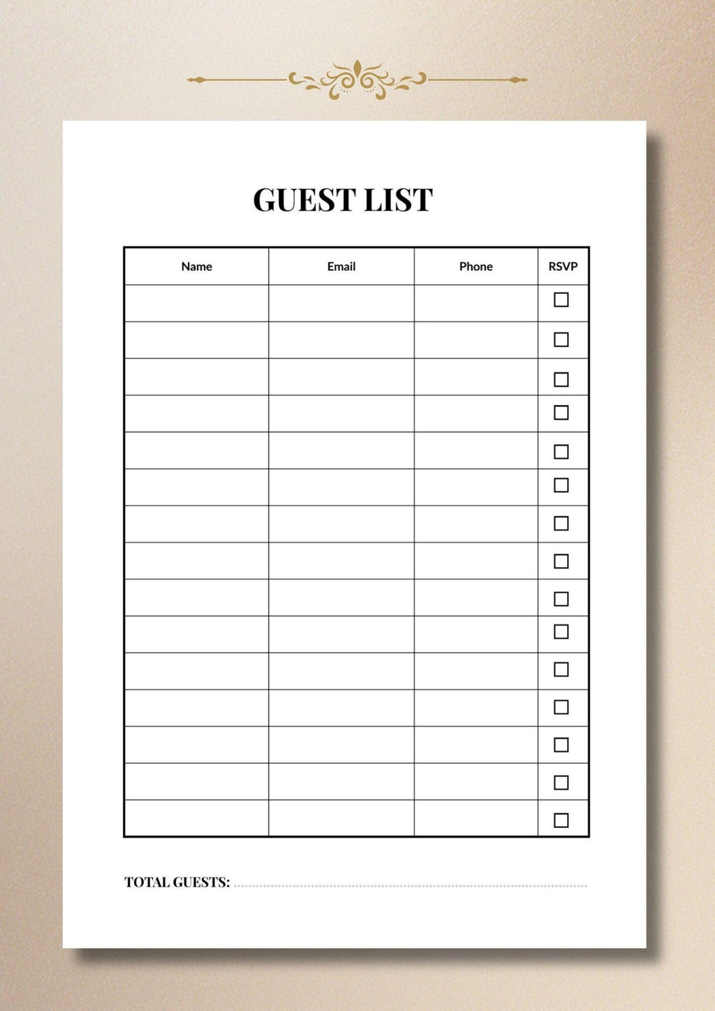Wedding Guest List, Bridal RSVP Tracker, Guest Organizer Template A4 US Letter