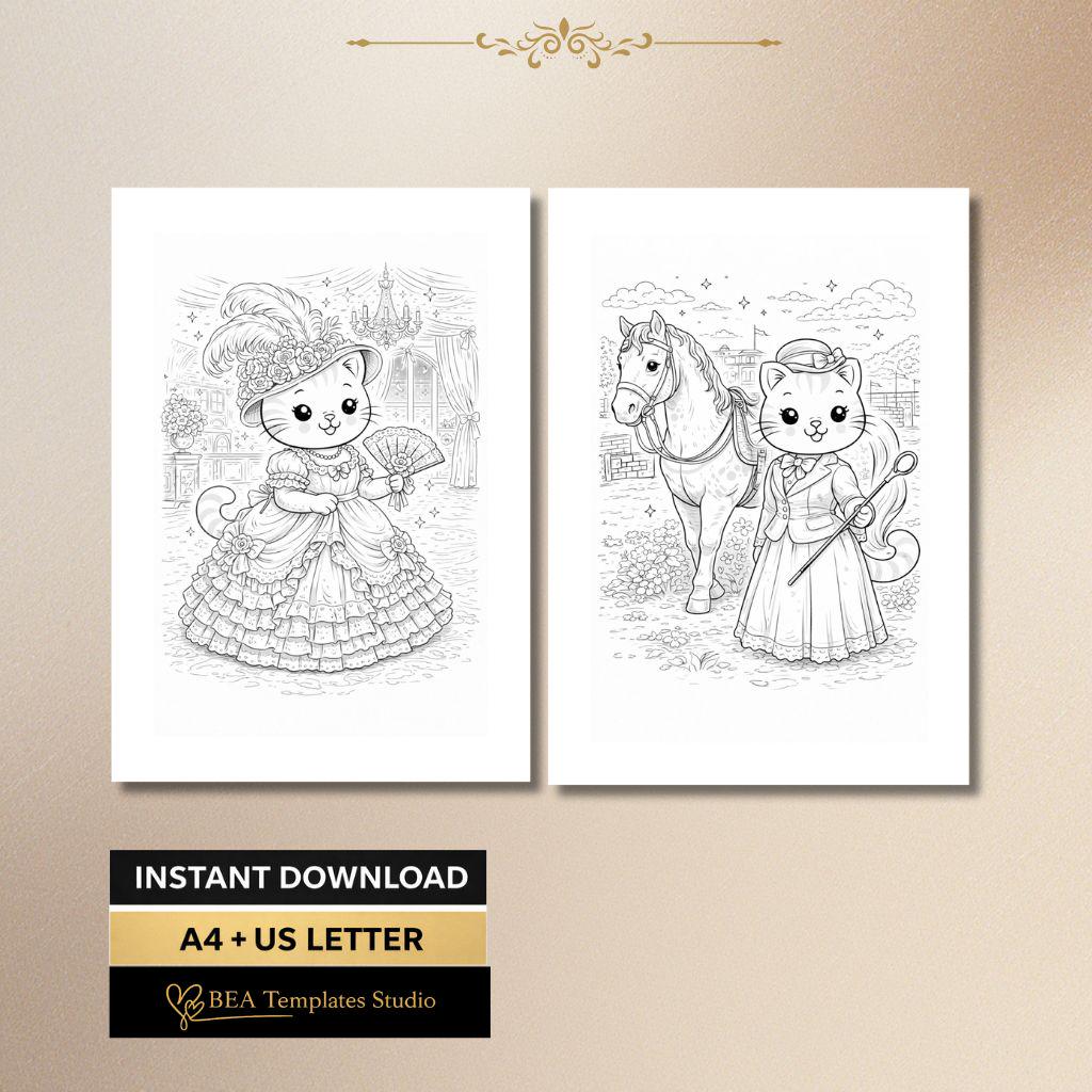 Cozy Cat Coloring Pages for Adults – Vintage Style, 6 Detailed Sheets (Digital Download)