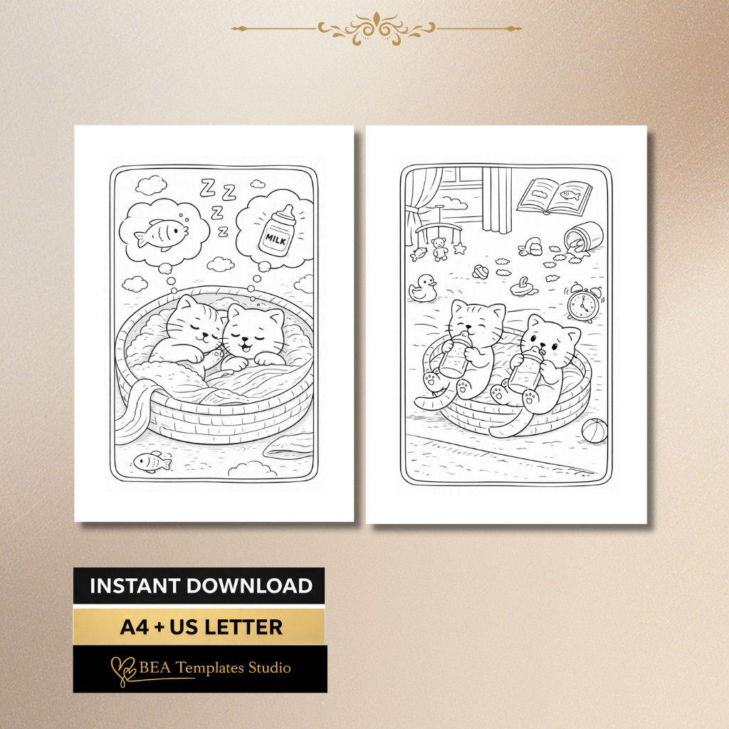 Cat Coloring Pages for Kids 4-8 Mo and Bo Story Printable PDF 6 Designs