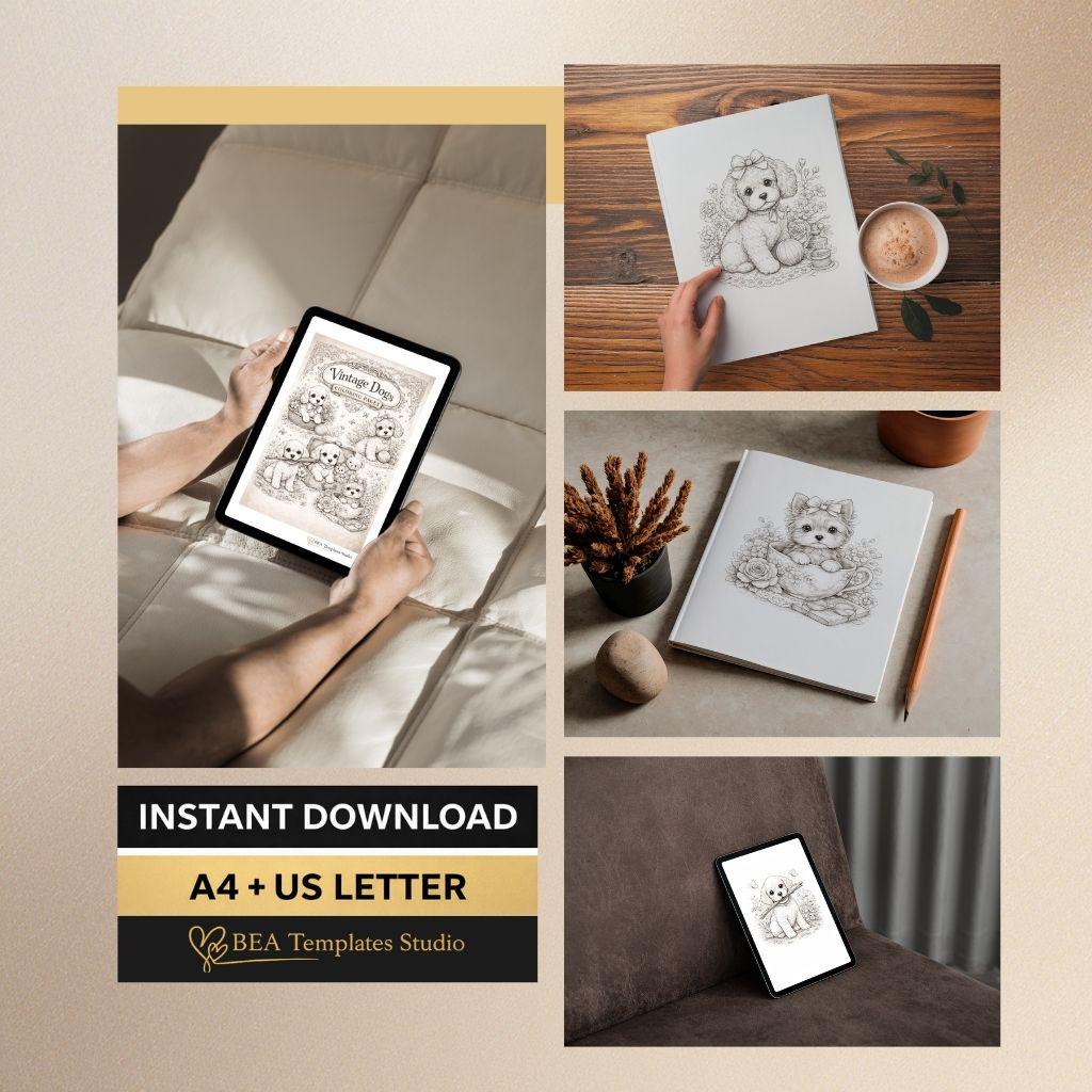 Dog Coloring Pages Printable PDF – 6 Designs for Kids (A4/US Letter)