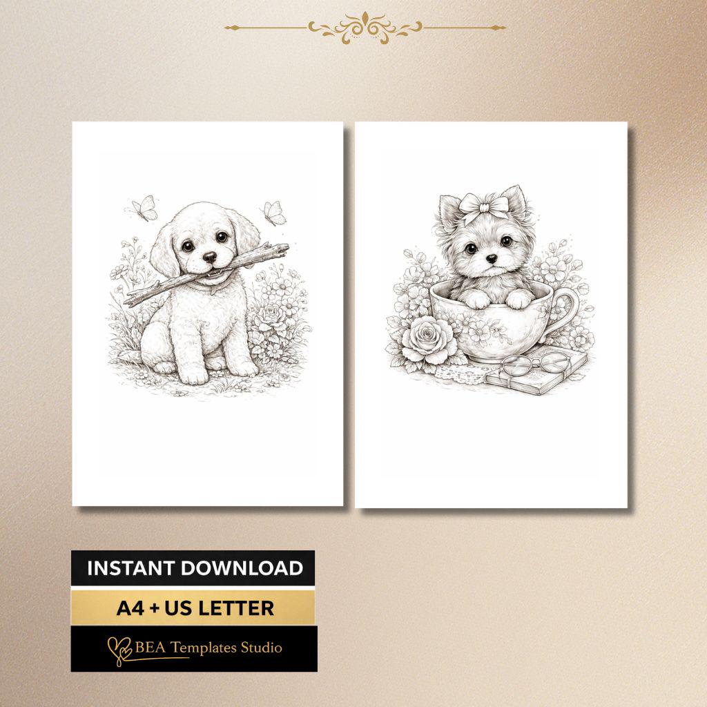 Dog Coloring Pages Printable PDF – 6 Designs for Kids (A4/US Letter)