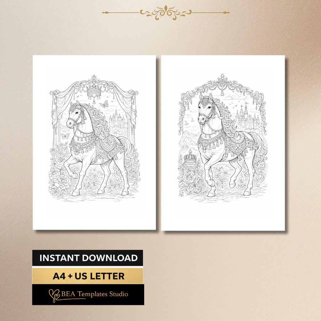 Vintage Boho Horse Coloring Pages for Adults (6 Designs, PDF Download)