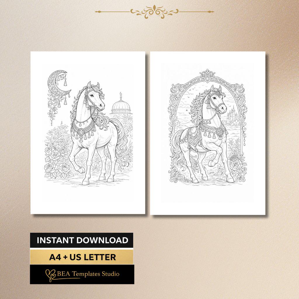 Vintage Boho Horse Coloring Pages for Adults (6 Designs, PDF Download)