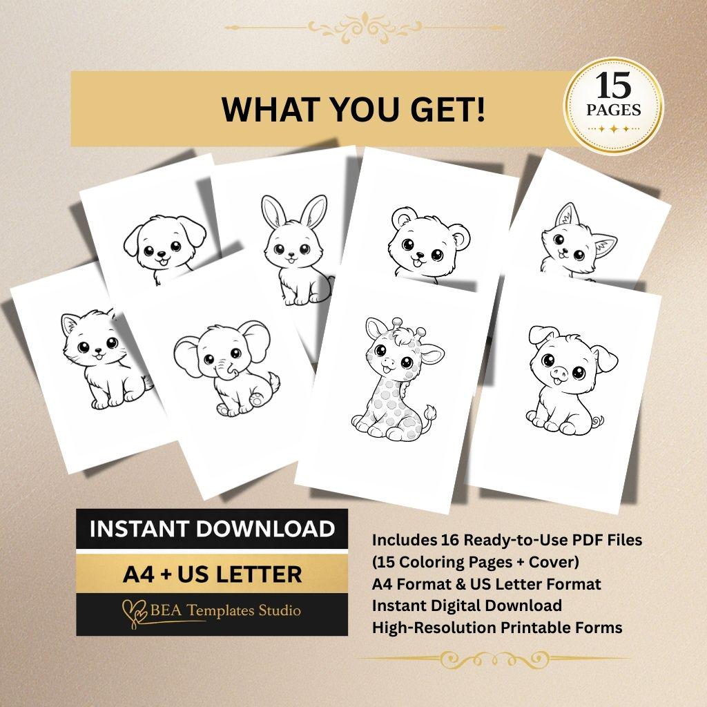 Baby Animals Coloring Pages for Toddlers – Easy Designs, Printable PDF (A4/US Letter)