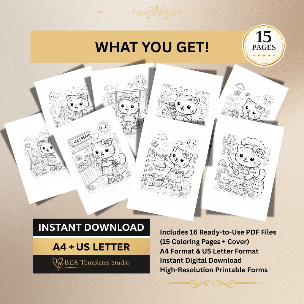 Kitten Coloring Pages for Kids Ages 4–7 – 15 Easy Cat Designs (PDF Download)