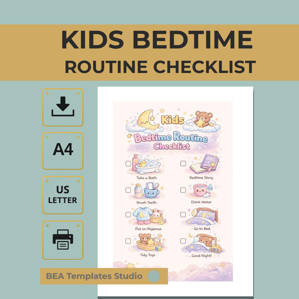Kids Bedtime Routine Checklist: Evening Schedule (PDF Download)