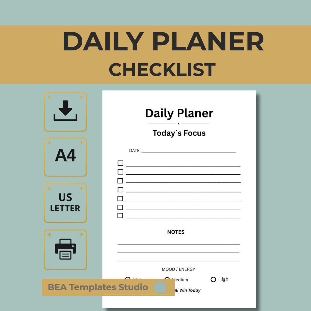 Minimalist Daily Planner Printable  A4 US Letter To-Do List PDF