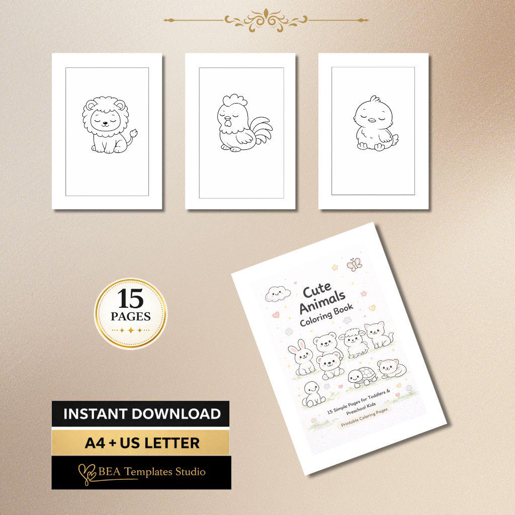 Toddler Animals Coloring Book 15 Simple Pages Printable PDF Ages 2–4