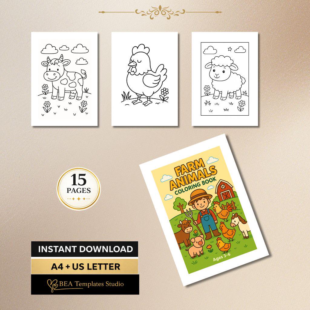 Farm Animals for Kids Ages 3–6 | 15 Printable Pages | PDF Download