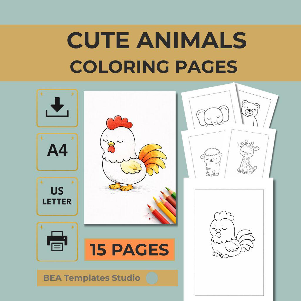 Toddler Animals Coloring Book 15 Simple Pages Printable PDF Ages 2–4