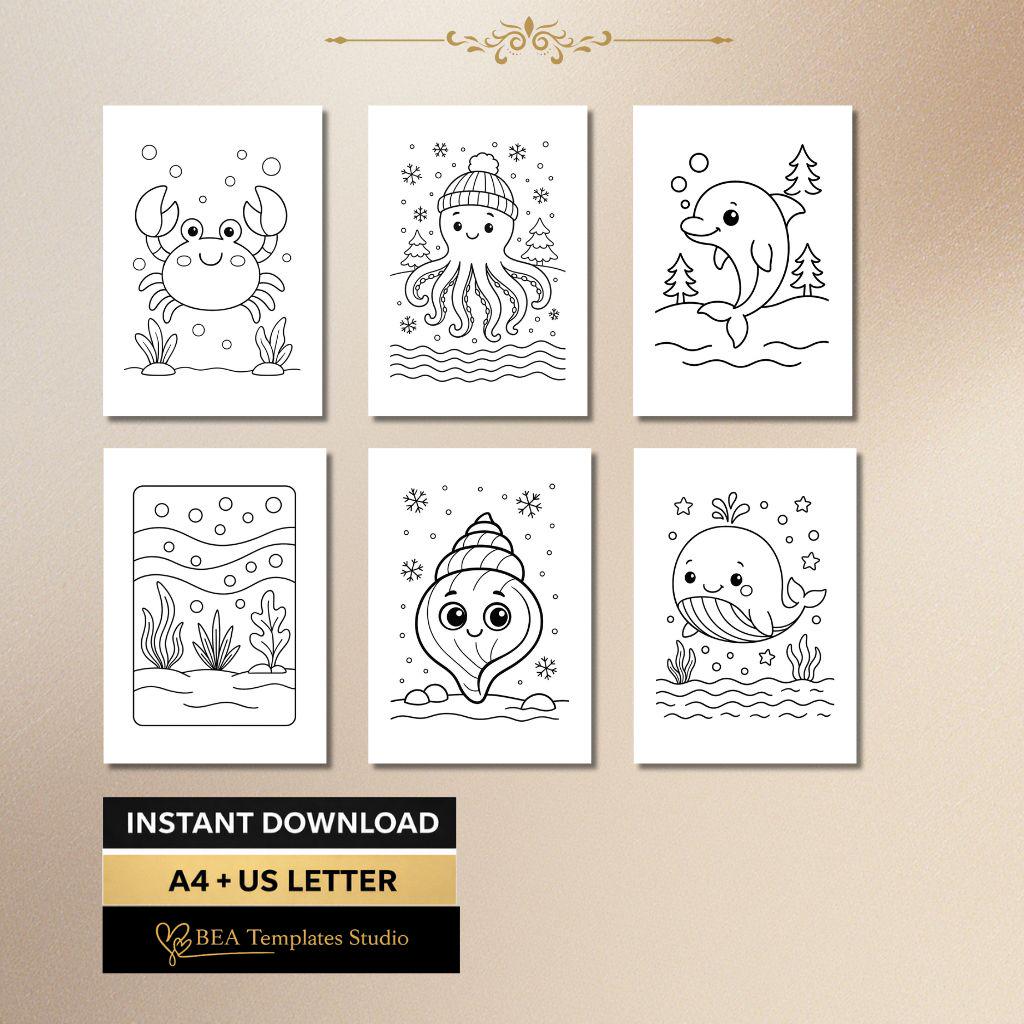 Underwater Animals Coloring Book for Kids 15 Pages Printable PDF
