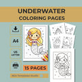 Underwater Animals Coloring Book for Kids 15 Pages Printable PDF