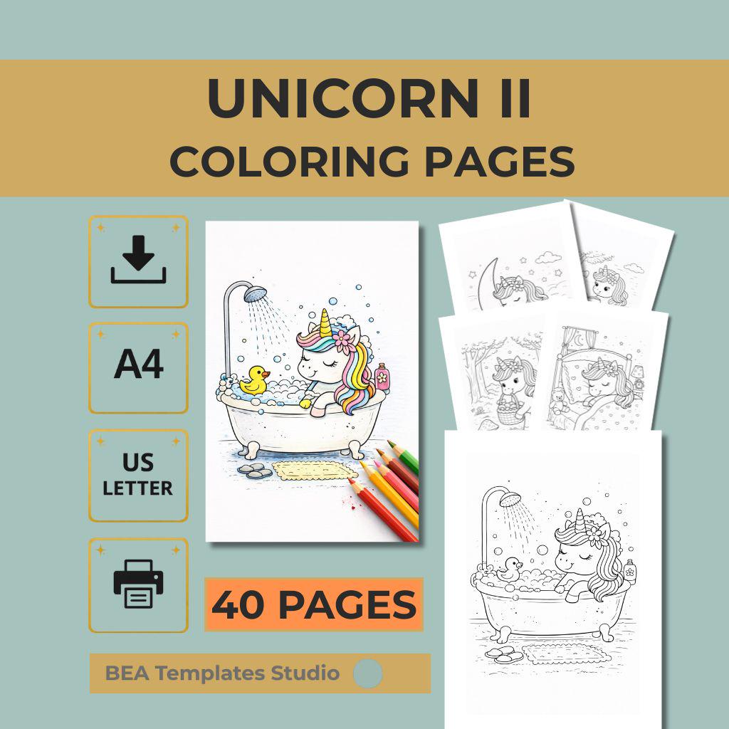 Unicorn Coloring Pages for Kids – 40 Printable Activity Sheets (PDF)