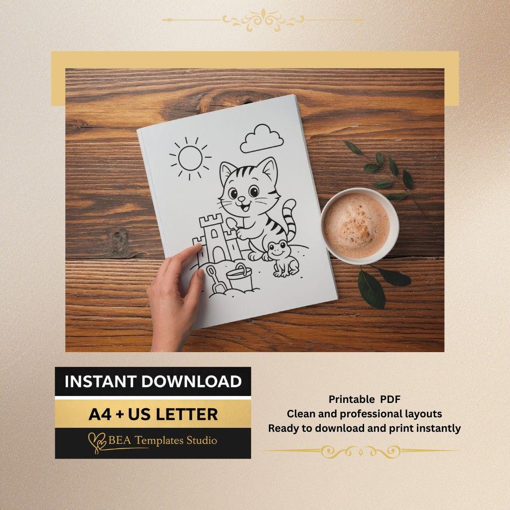 Kawaii Kitten Coloring Book for Kids Ages 3-6 15 Printable Pages PDF Download