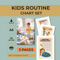 Kids Routine Chart Set Morning Evening Bedtime Printable PDF US Letter A4
