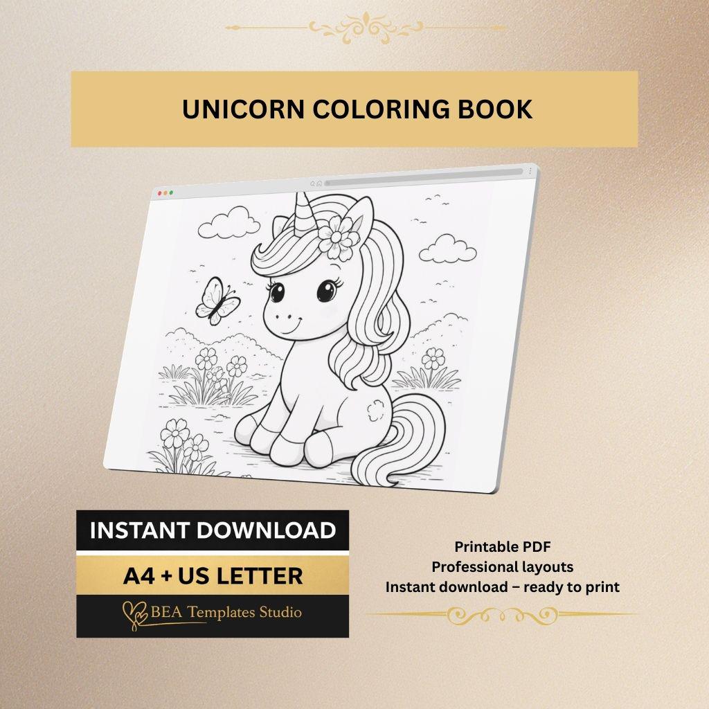 Unicorn Coloring Pages for Kids – 40 Printable Activity Sheets (PDF)