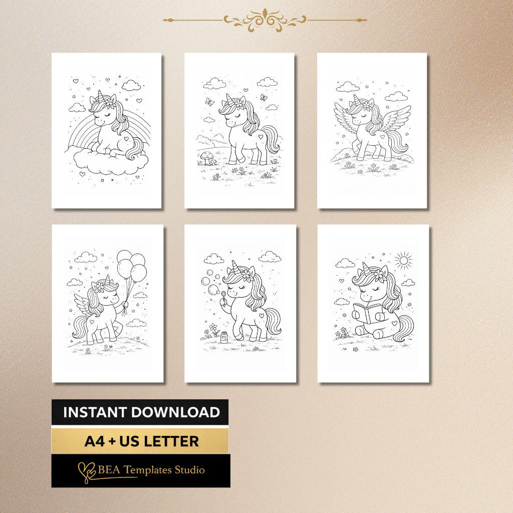 Unicorn Coloring Pages for Kids – 40 Printable Activity Sheets (PDF)